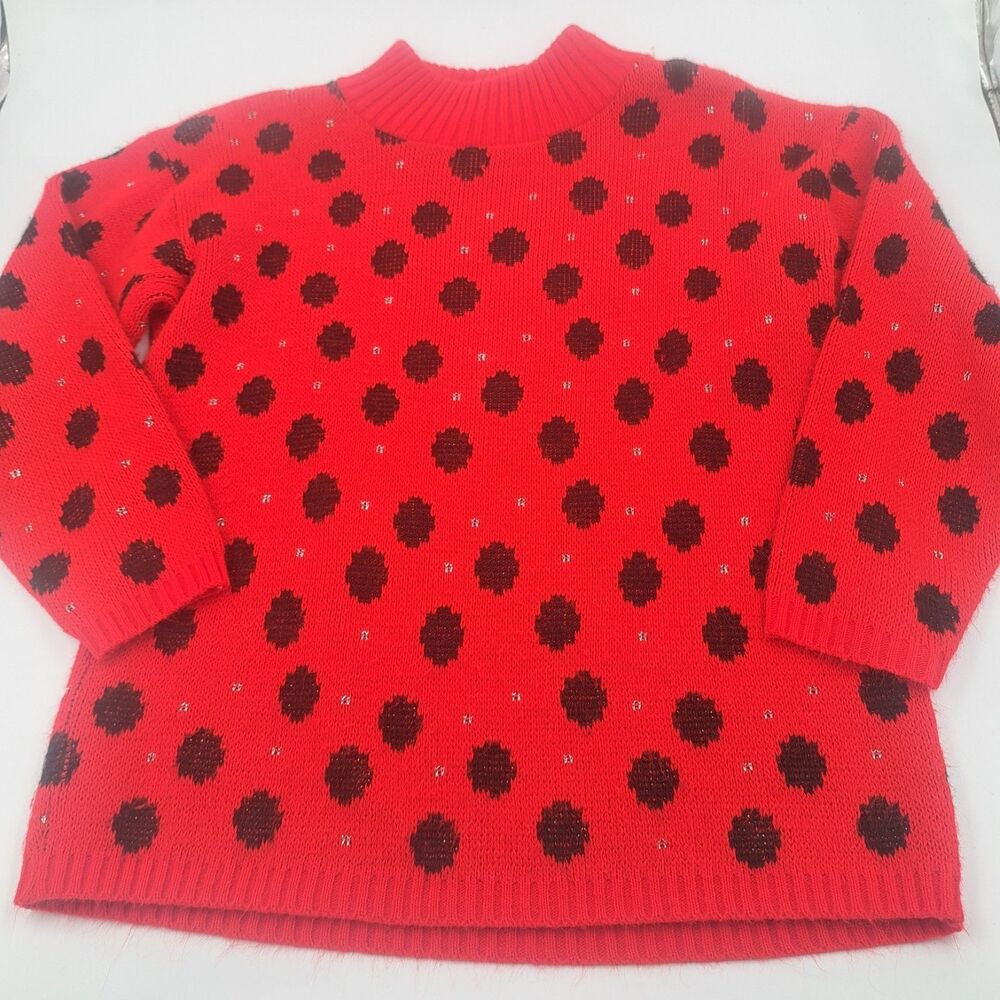 Vintage Players Sport Red Polka Dot Pullover Sweater Women Large Made In USA